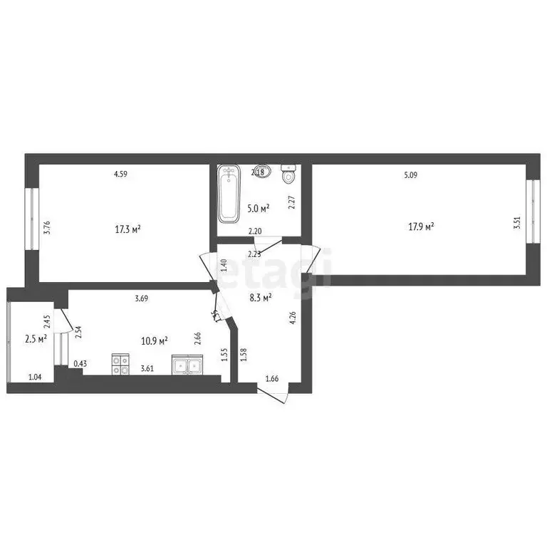 2-комнатная квартира: Калининград, Елизаветинская улица, 4 (65 м) - Фото 0