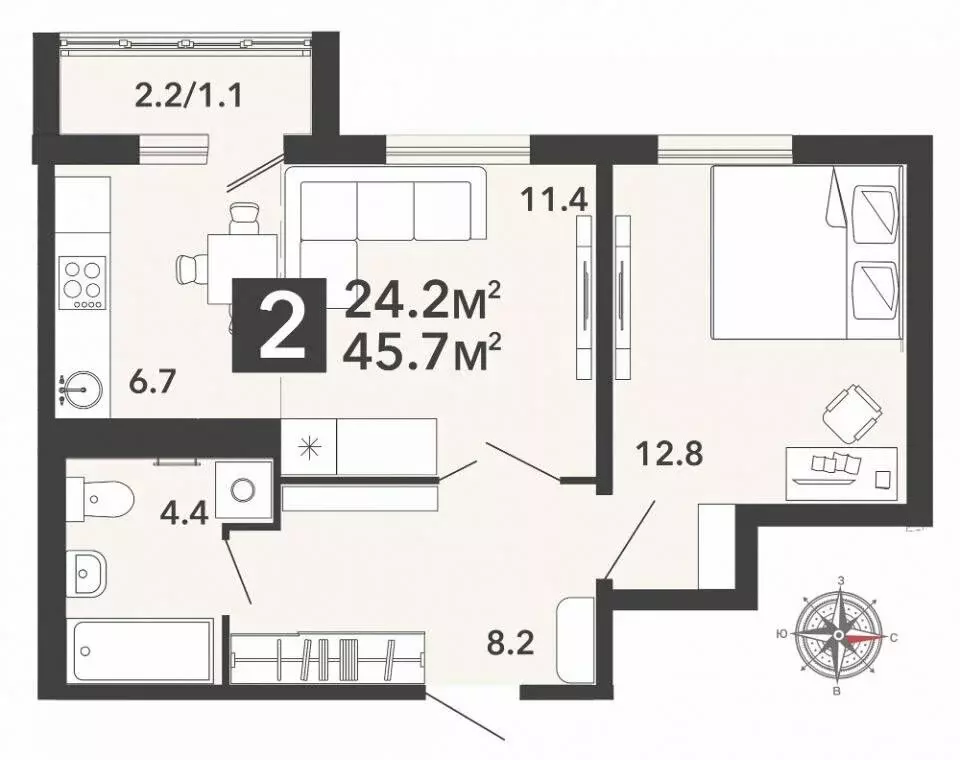 2-комнатная квартира: Пенза, улица Шмидта, 7 (45.7 м) - Фото 0