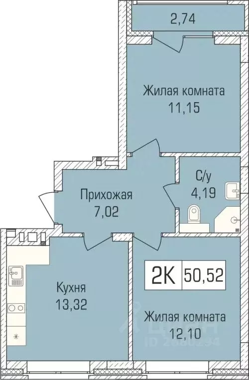 2-к кв. Новосибирская область, Новосибирск ул. Василия Клевцова, 3 ... - Фото 0