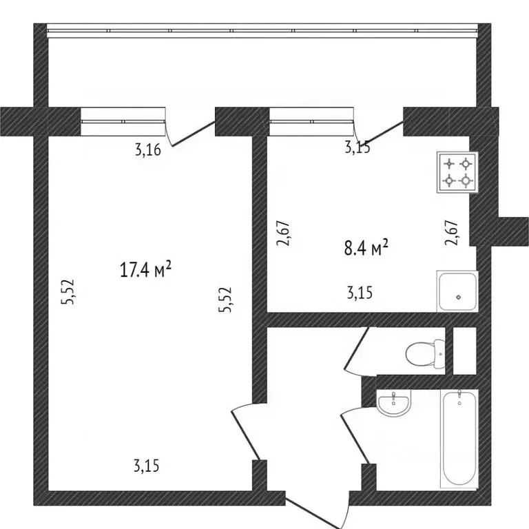 1-к кв. Белгородская область, Белгород ул. Есенина, 48 (34.0 м) - Фото 1