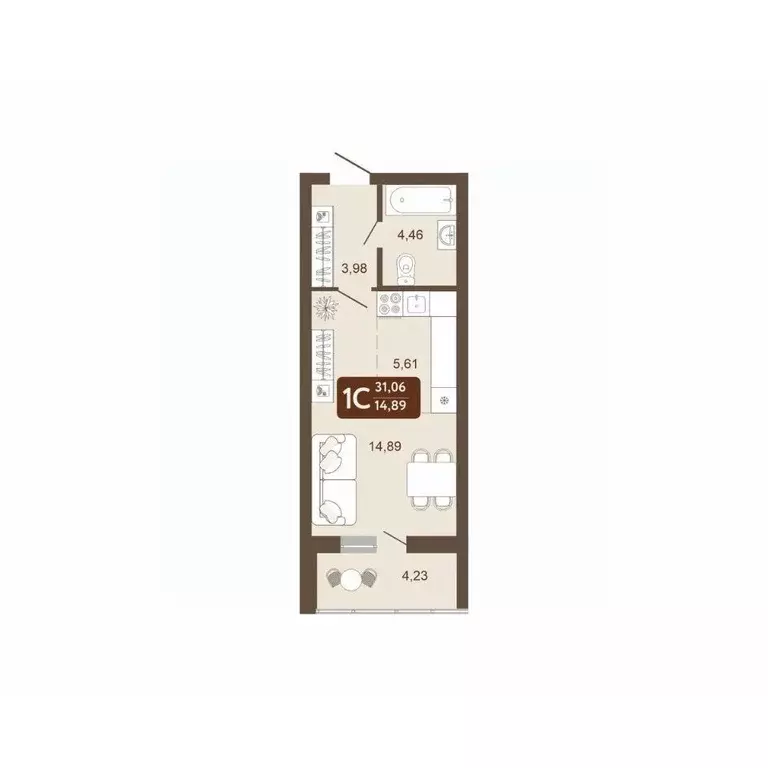 Студия Кемеровская область, Кемерово 58В мкр, 1 (31.06 м) - Фото 2