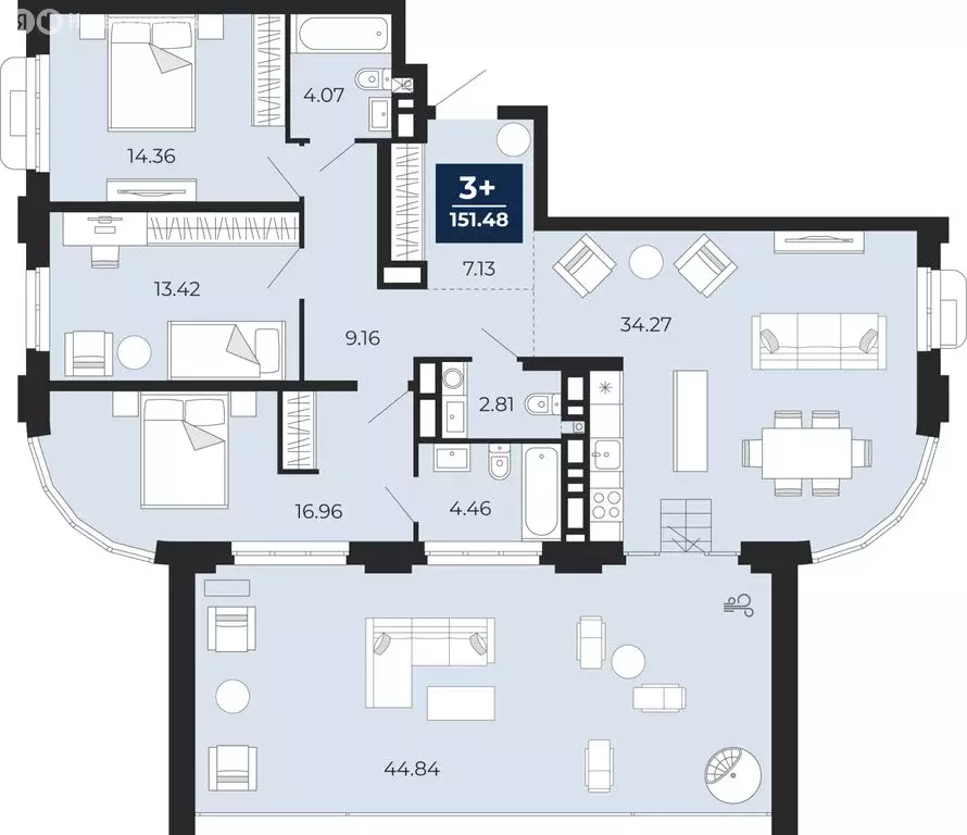 3-комнатная квартира: Тюмень, улица Пожарных и Спасателей, 1к1 (151.48 ... - Фото 1