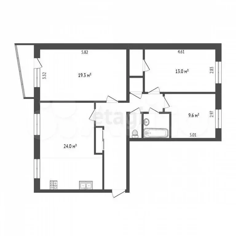 3-к. квартира, 86,5 м, 3/5 эт. - Фото 0