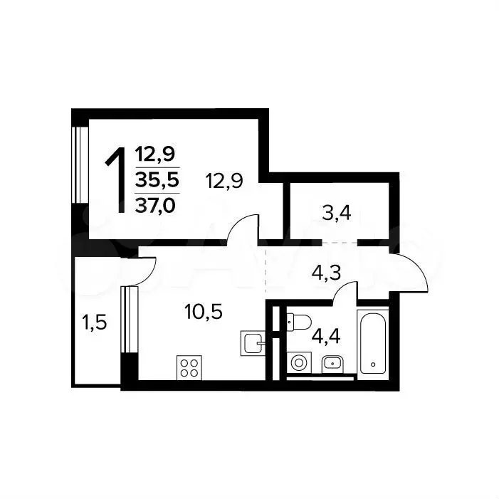 1-к. квартира, 37 м, 4/14 эт. - Фото 0