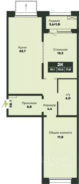2-к кв. Новосибирская область, Новосибирск Гренландия жилой комплекс ... - Фото 1
