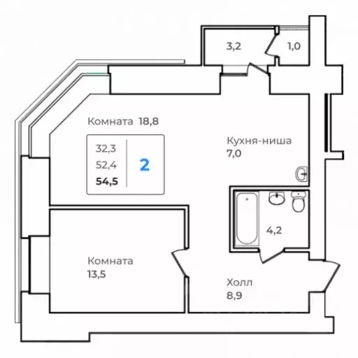 2-к кв. Амурская область, Благовещенск  (54.5 м) - Фото 0