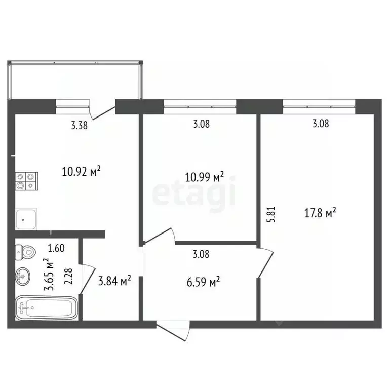 2-к кв. Краснодарский край, Анапа бул. Босфорский, 14 (53.8 м) - Фото 2