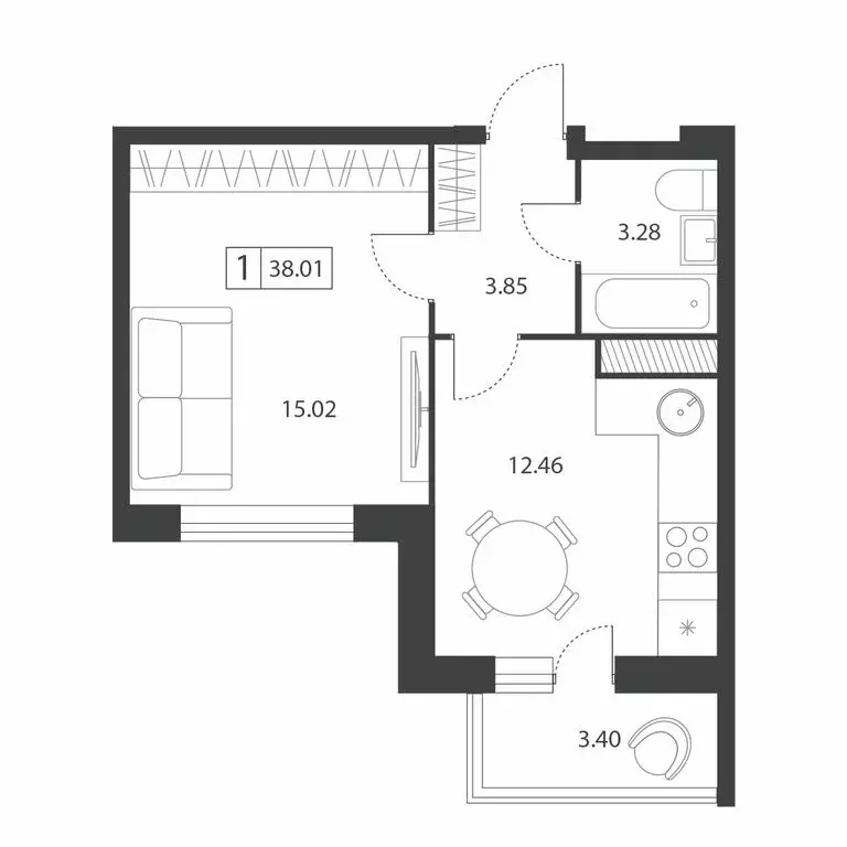 1-комнатная квартира: Тверь, микрорайон Южный (38.01 м) - Фото 1