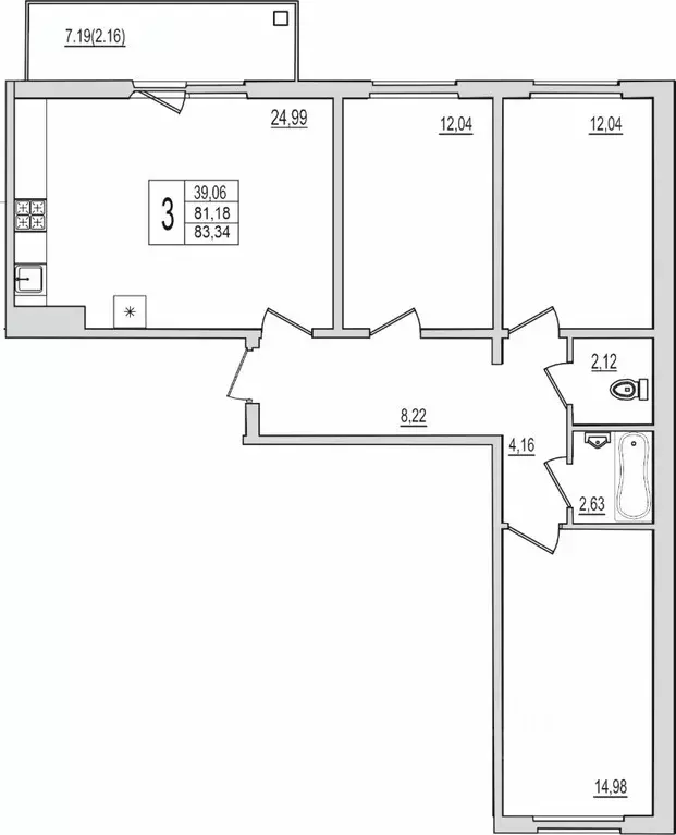 3-к кв. Псковская область, Псков Рижский просп., 94Г (83.34 м) - Фото 1