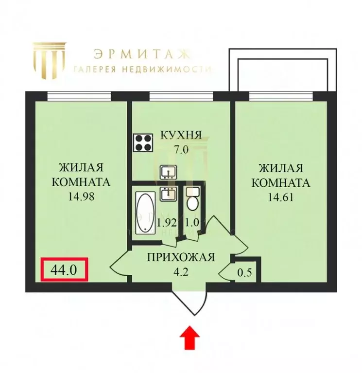 2-к кв. Санкт-Петербург ул. Тельмана, 42 (44.0 м) - Фото 1