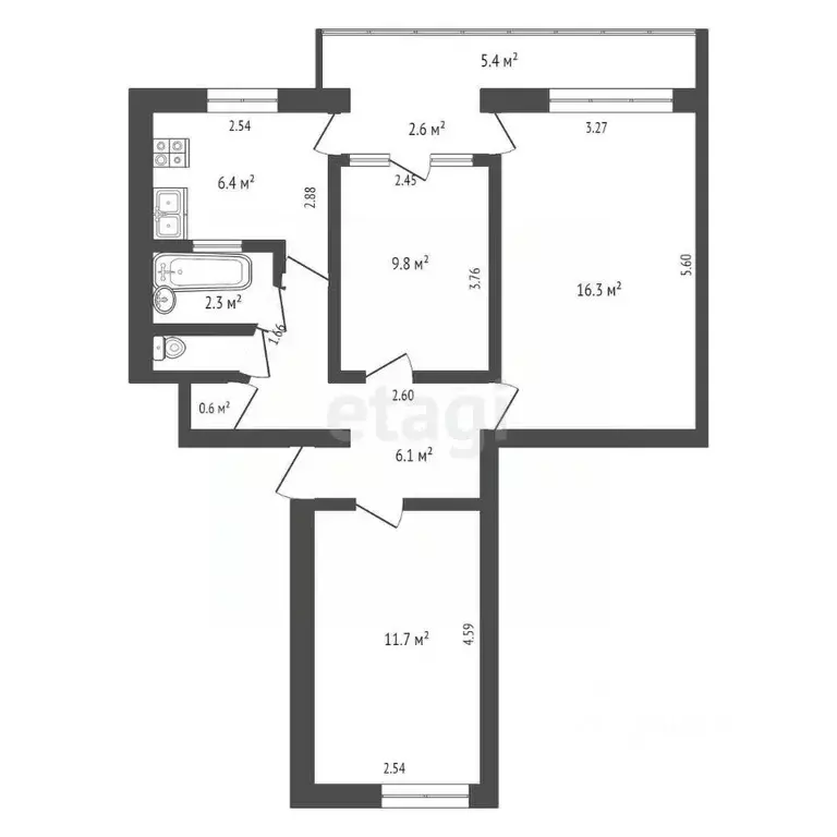 3-к кв. Крым, Евпатория ул. Тимирязева, 3 (57.5 м) - Фото 2