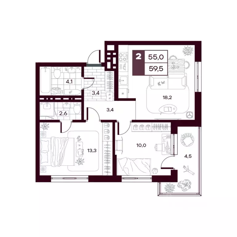 2-к кв. Тюменская область, Тюменский муниципальный округ, д. Дударева ... - Фото 1