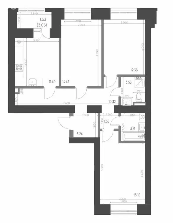 3-комнатная квартира: Нижнекамск, 15-й микрорайон, ЖК Калина (78.26 м) - Фото 0