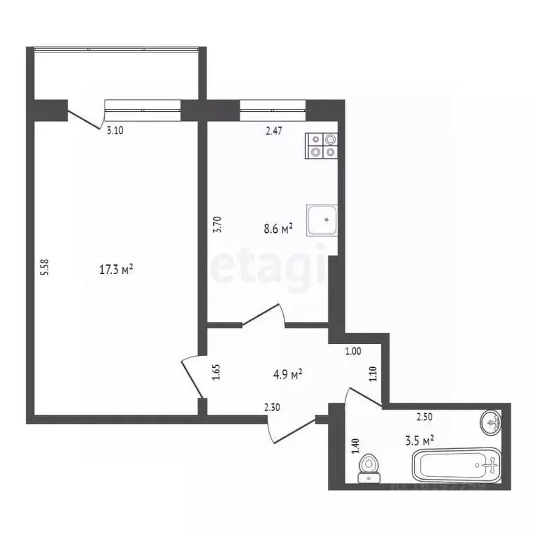 1-к кв. Саха (Якутия), Якутск Северная ул., 7 (35.0 м) - Фото 2