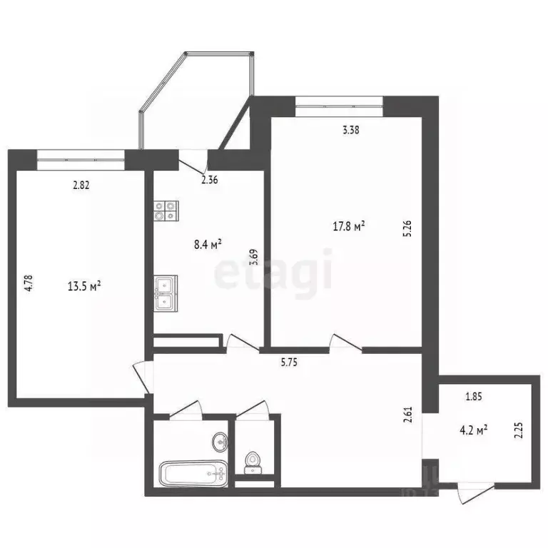 2-к кв. Тюменская область, Тюмень ул. Муравленко, 9 (53.9 м) - Фото 2