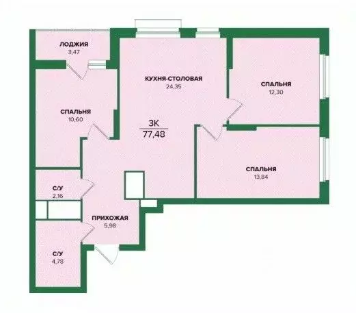 3-к кв. Тульская область, Тула  (77.48 м) - Фото 0