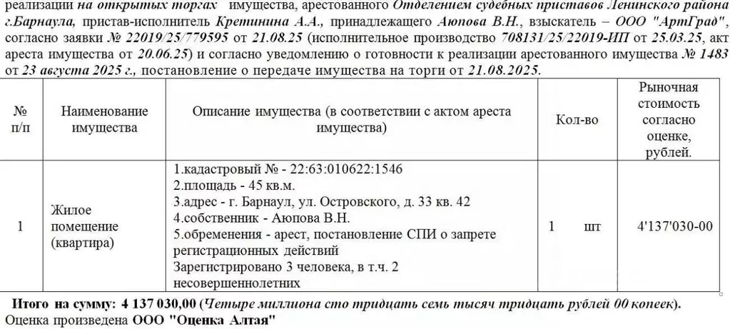 Свободной планировки кв. Алтайский край, Барнаул ул. Островского, 33 ... - Фото 1