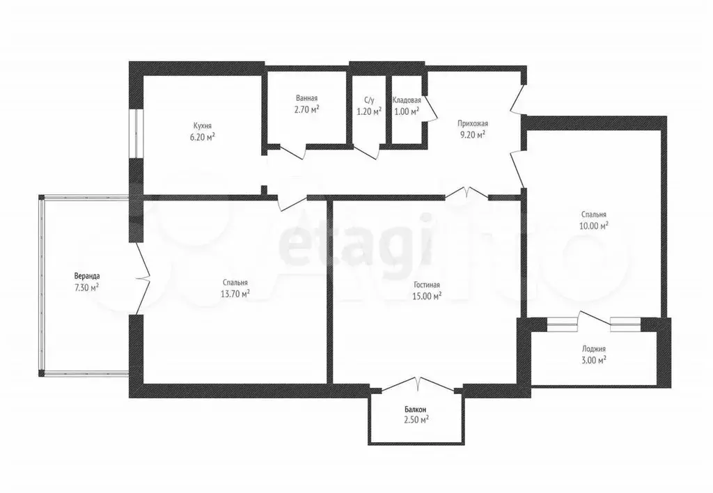 3-к. квартира, 59 м, 2/2 эт. - Фото 0