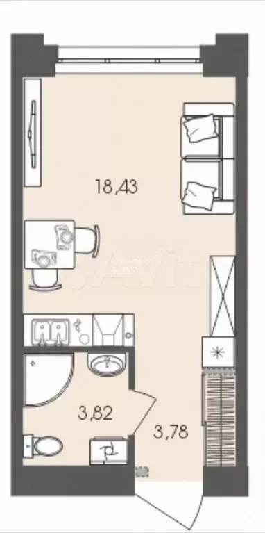 Квартира-студия, 26,8 м, 8/13 эт. - Фото 0