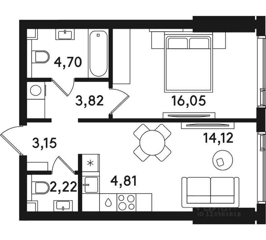 1-к кв. Москва ул. Сокольнический Вал, 2АС1 (48.87 м) - Фото 0