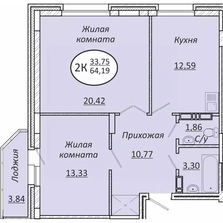 2-к кв. Новосибирская область, Новосибирск  (64.19 м) - Фото 0