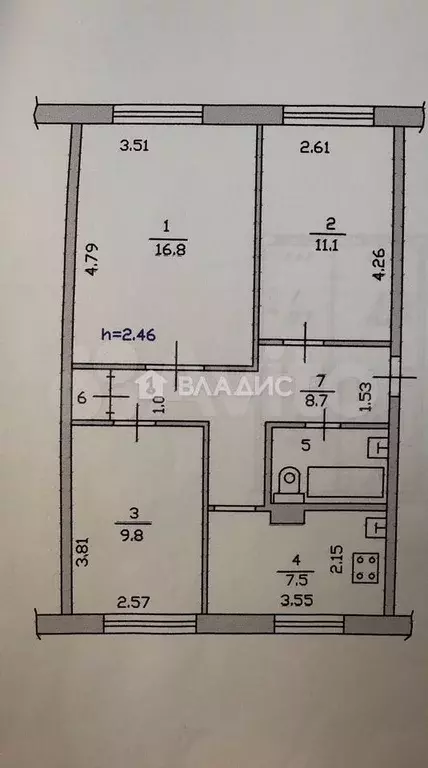 3-к. квартира, 58 м, 1/5 эт. - Фото 0