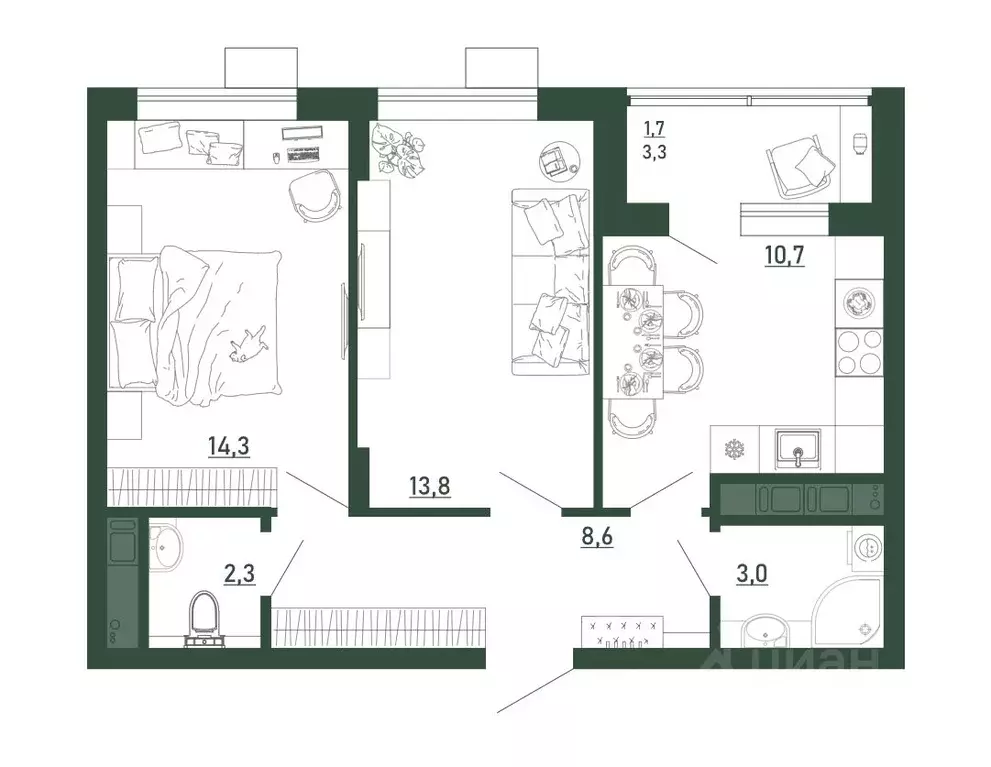 2-к кв. Воронежская область, Воронеж бул. Содружества, 6 (54.4 м) - Фото 1