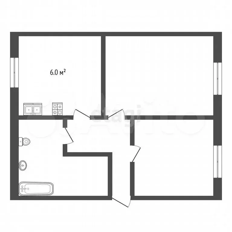 2-к. квартира, 54,1 м, 2/3 эт. - Фото 0