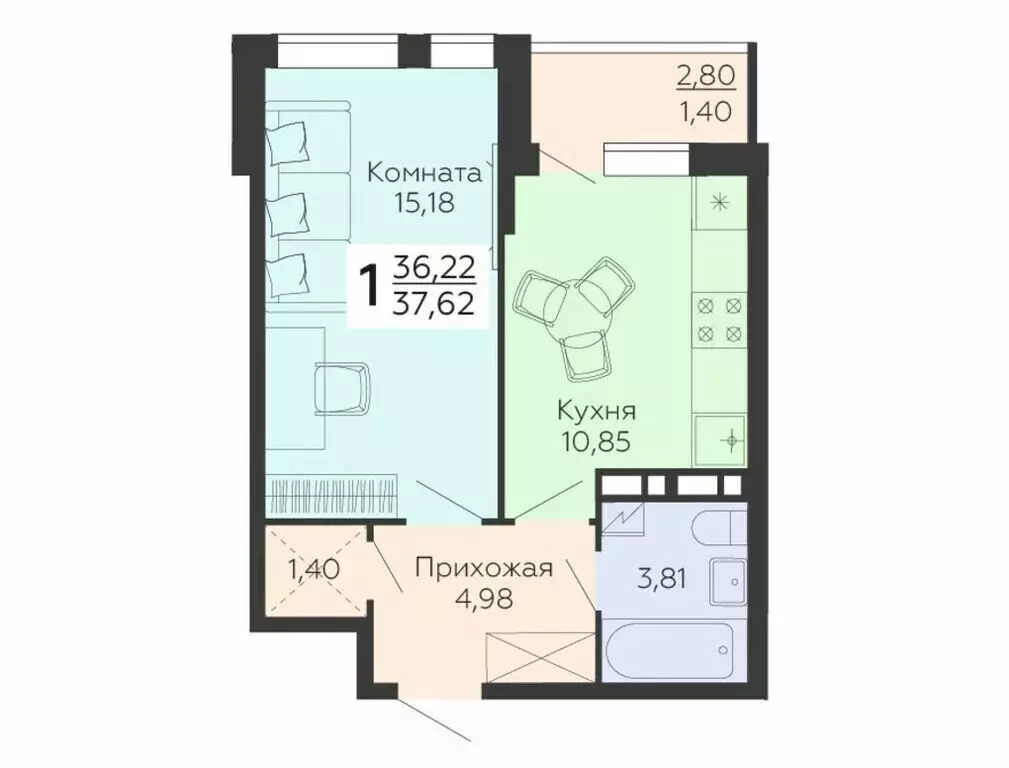 1-комнатная квартира: Воронеж, улица 45-й Стрелковой Дивизии, 113 ... - Фото 0