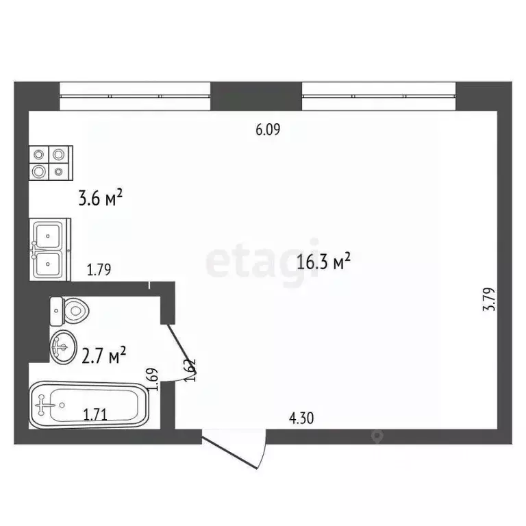 Студия Башкортостан, Стерлитамак Лесная ул., 24А (22.6 м) - Фото 2