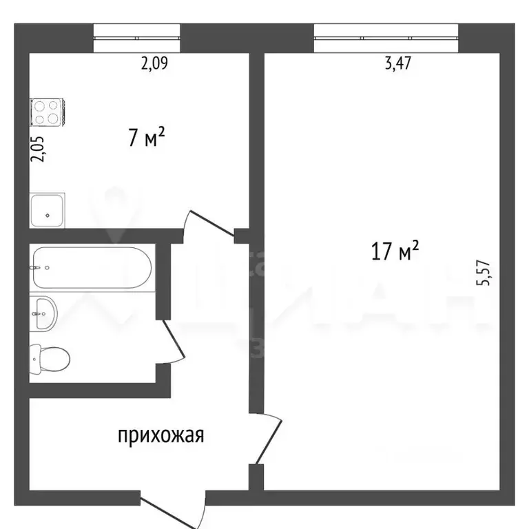 1-к кв. Омская область, Омск Волгоградская ул., 6 (30.7 м) - Фото 1