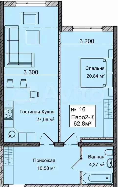 2-к. квартира, 62 м, 6/12 эт. - Фото 0
