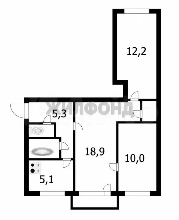 3-к. квартира, 55 м, 2/5 эт. - Фото 0