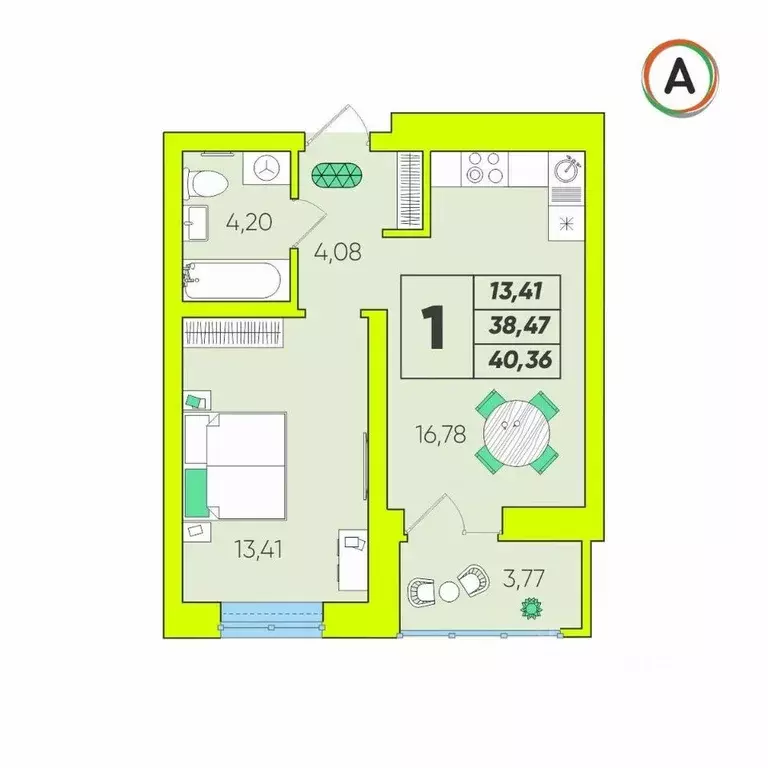 1-к кв. Калужская область, Калуга Зеленый жилой комплекс (40.36 м) - Фото 1