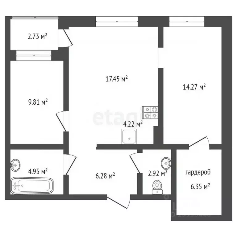 2-к кв. Тюменская область, Тюмень ул. Василия Севергина, 5 (66.6 м) - Фото 2