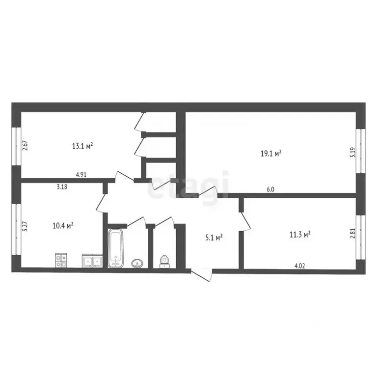 3-к кв. Ямало-Ненецкий АО, Новый Уренгой Молодежная ул., 7Г (70.3 м) - Фото 2