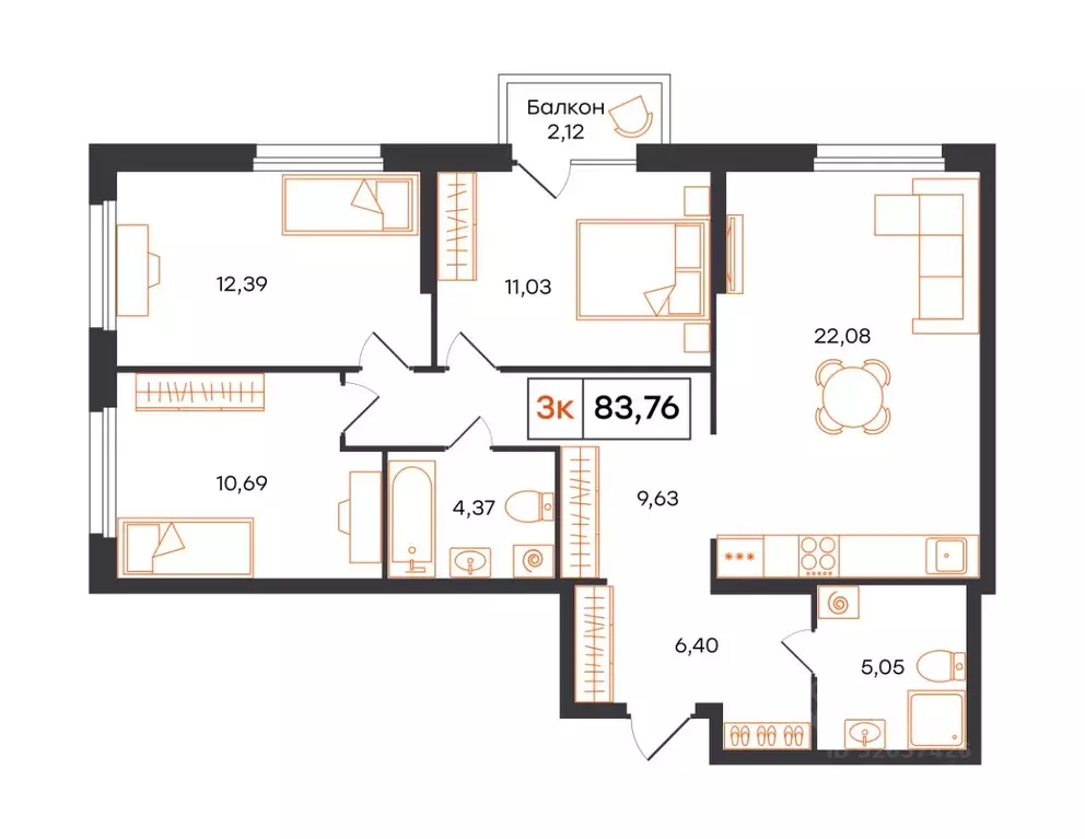 3-к кв. Тюменская область, Тюмень Полевая ул., 117к12 (83.76 м) - Фото 0
