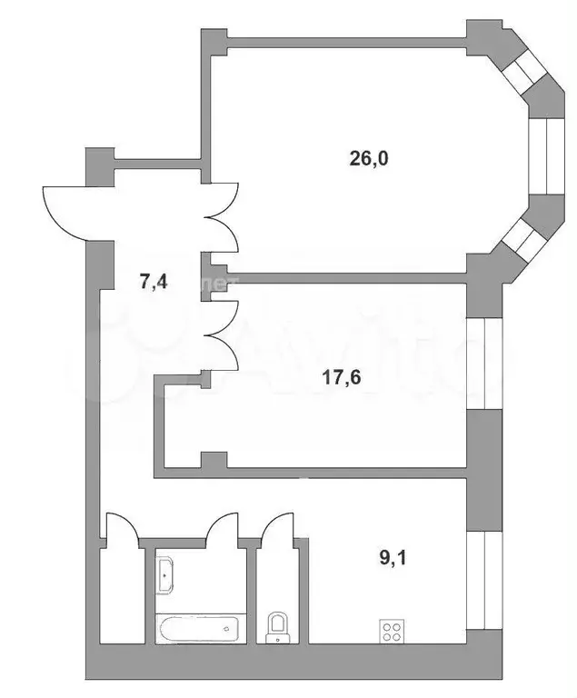 2-к. квартира, 73,5 м, 5/9 эт. - Фото 0
