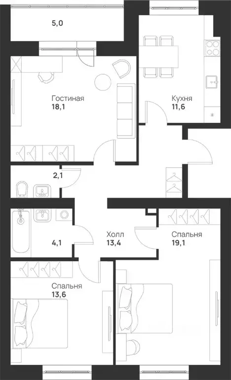 3-к кв. Тульская область, Тула ул. Героев России, 2 (87.0 м) - Фото 0