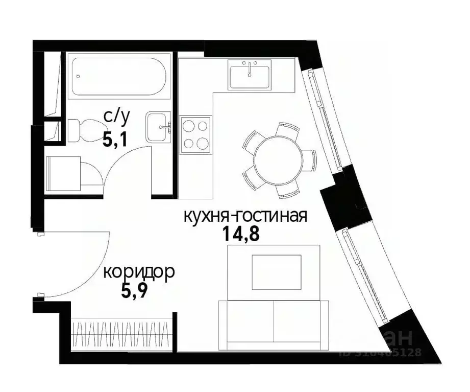 Студия Москва Символ жилой комплекс (25.0 м) - Фото 1