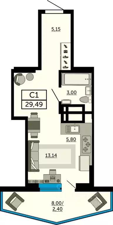 Студия Ростовская область, Ростов-на-Дону Донской Арбат жилой комплекс ... - Фото 1