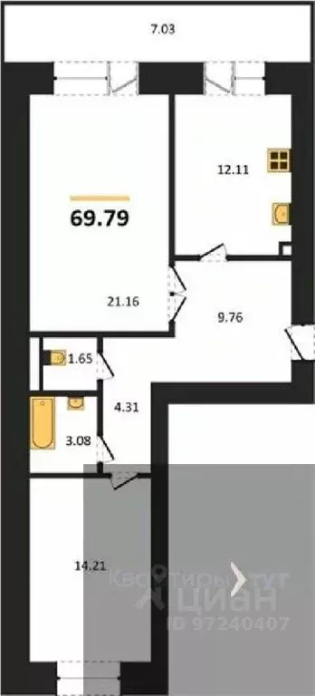 2-к кв. Воронежская область, Воронеж пер. Здоровья, 90Г/1к2 (69.79 м) - Фото 0