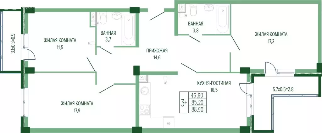 3-комнатная квартира: Краснодар, Круговая улица, 4/1 (91.11 м) - Фото 1