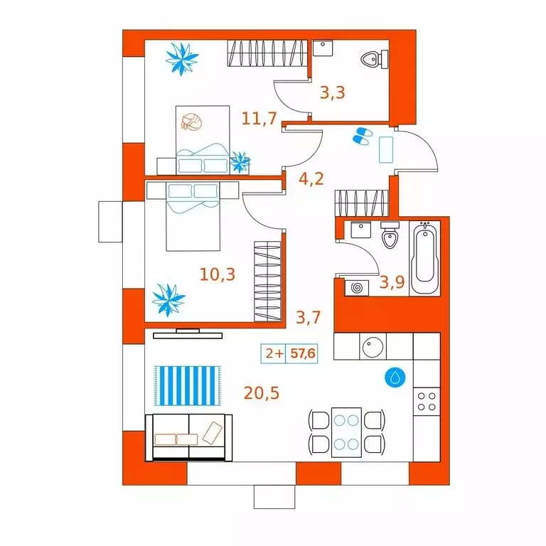 2-комнатная квартира: Тюмень, улица Ветеранов Труда, 36А/3 (57.6 м) - Фото 0