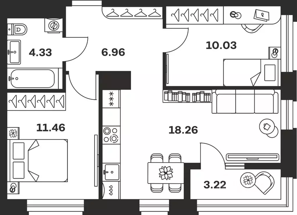 2-к кв. Тульская область, Тула Баташи Парк жилой комплекс (54.26 м) - Фото 1