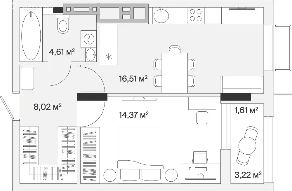 1-комнатная квартира: Малое Исаково, Первая улица, 1к1 (45.6 м) - Фото 1