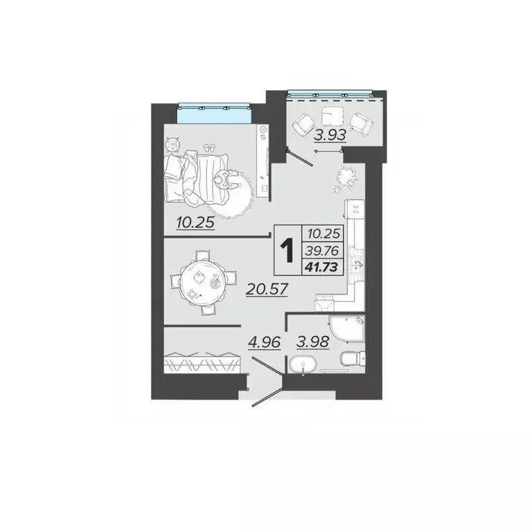 1-к кв. Брянская область, Брянск Архитектор жилой комплекс (41.73 м) - Фото 1