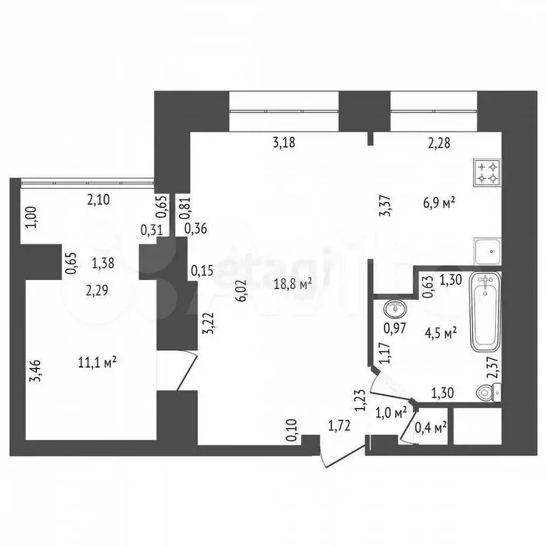 2-к. квартира, 45,2 м, 8/9 эт. - Фото 0