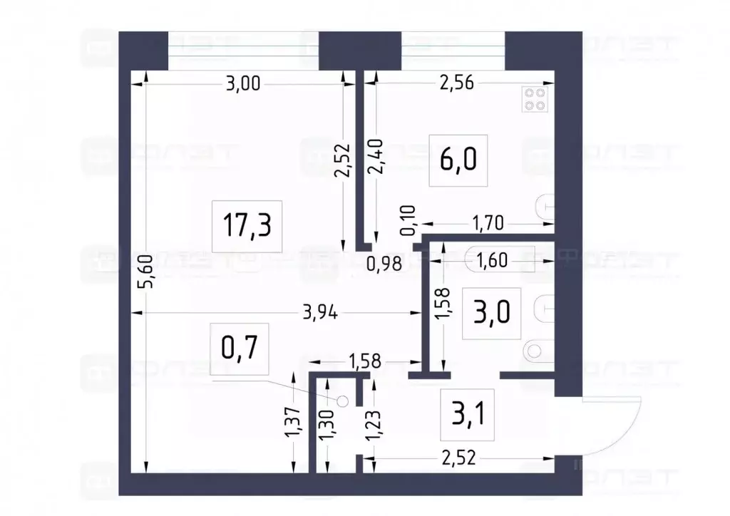 1-к кв. Татарстан, Казань ул. Заслонова, 8 (30.0 м) - Фото 2