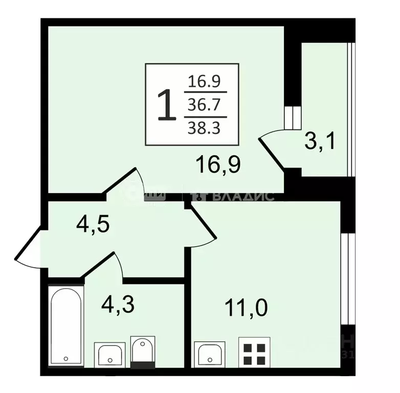 1-к кв. Воронежская область, Воронеж ул. Пескова, 8 (38.3 м) - Фото 0